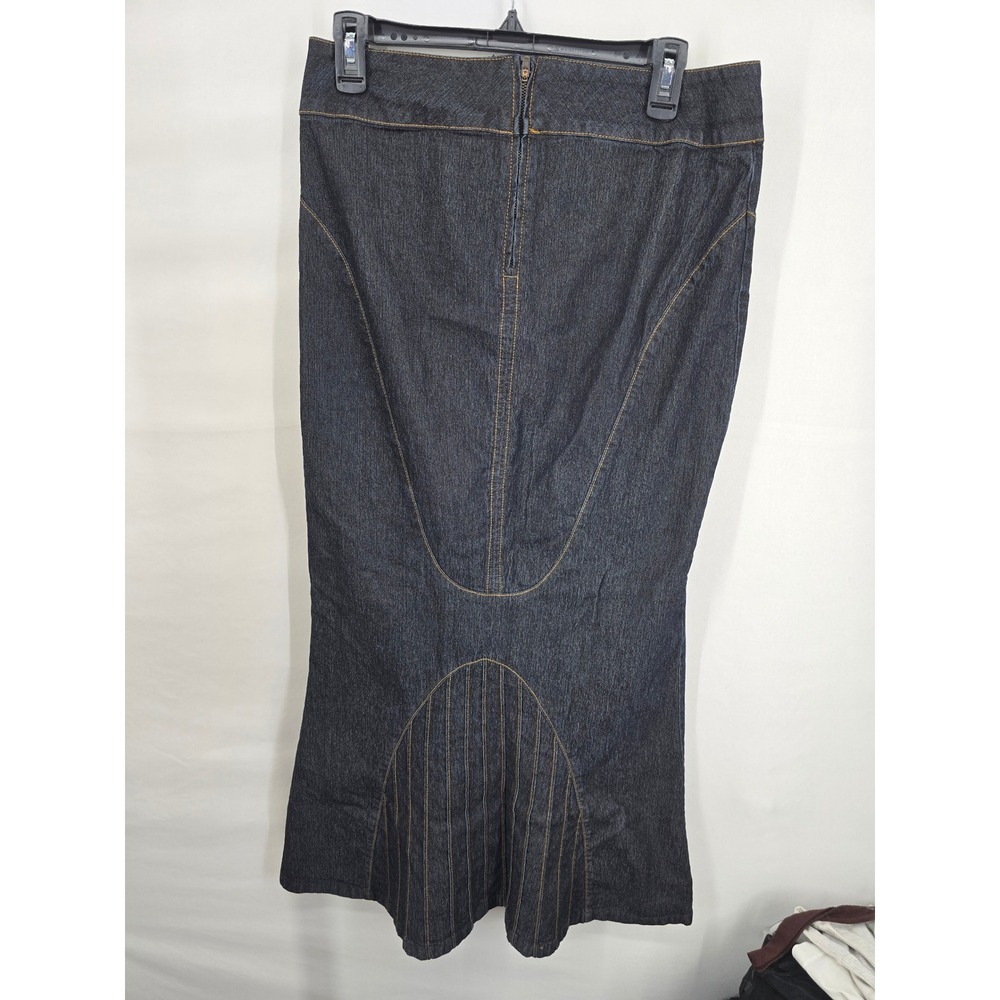 Bisou Bisou Michele Bohbot Dark Wash Denim Mermaid Maxi Skirt Size 8 Contrast - Picture 3 of 6